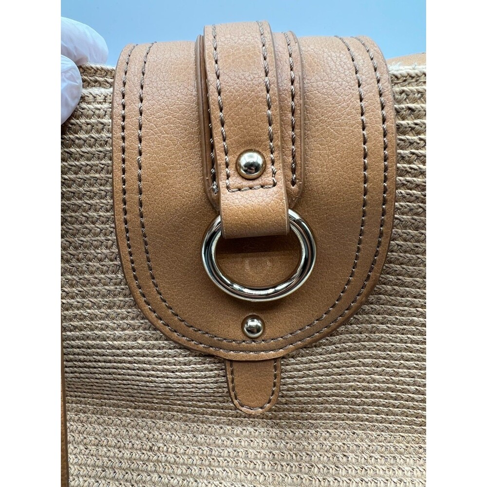 Liz Claiborne Straw Tote Handbag Beige Woven Shoulder Bag Summer Purse - Picture 5 of 11